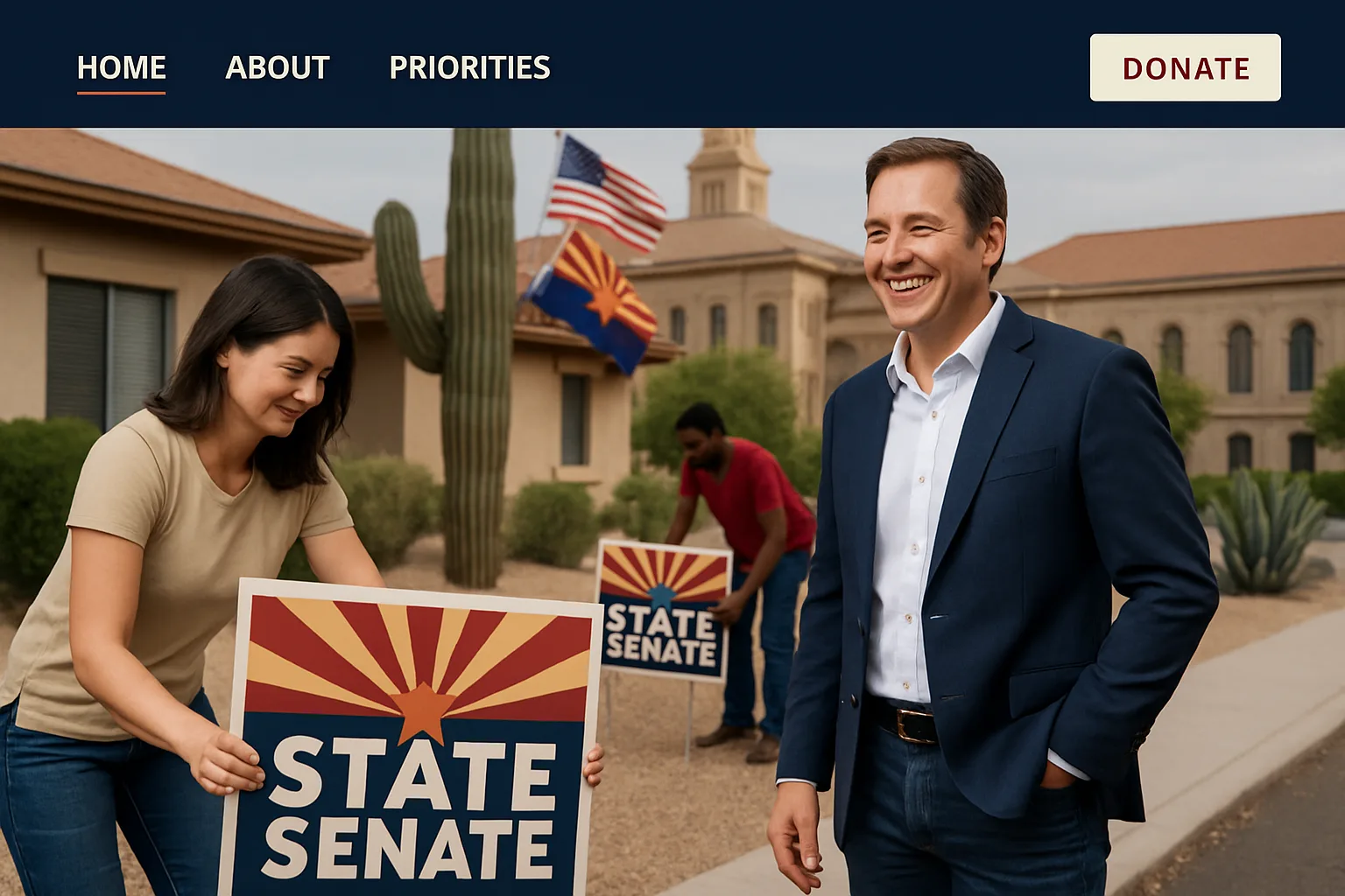 Campaign volunteers placing yard signs in an Arizona neighborhood
